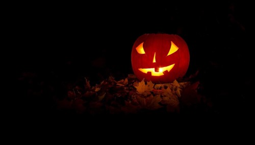 Glowing pumpkins at night