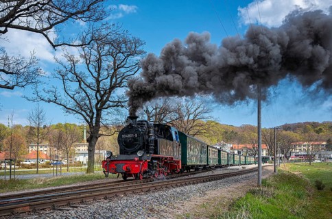 The historic railway Rasender Roland on the holiday island of Ruegen