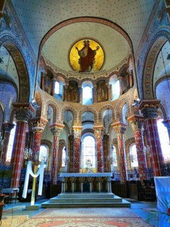 Columns and ambulatory of the roman church Saint-Austremoine
