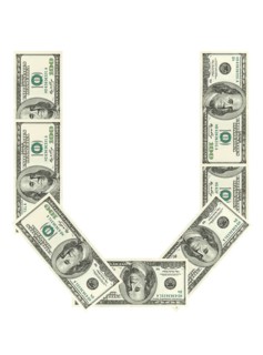 Letter U made of dollars isolated on white background