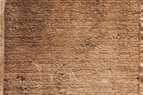 Ancient stone inscriptions in Singalese language texture Pollonaruwa