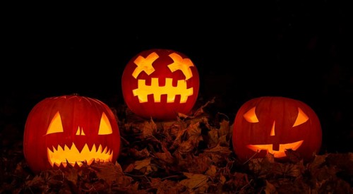 Glowing pumpkins at night