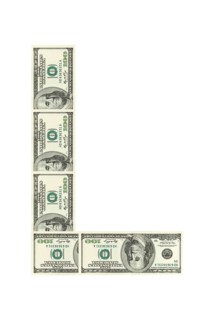 Letter L made of dollars isolated on white background