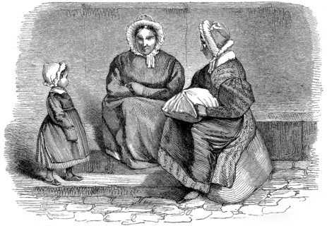 Two Women and a Child Sitting by the Road