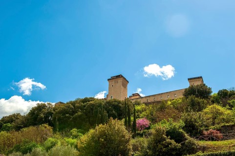 Castle complex on the Rocca Albornoziana castle hill in Spoleto