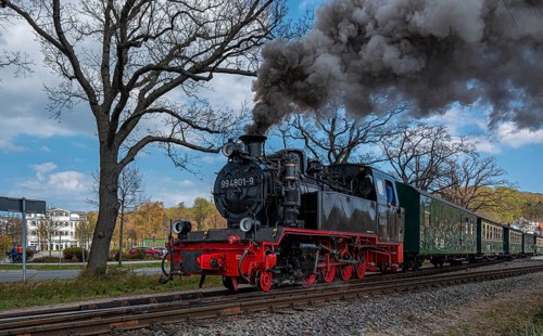 The historic railway Rasender Roland on the holiday island of Ruegen