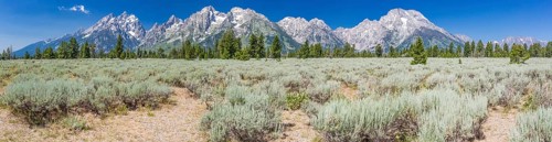 Pano of the grand teton national park mountain range in wyoming