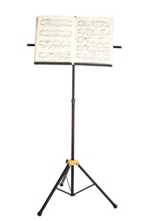 Music stand with piano notes isolated on white