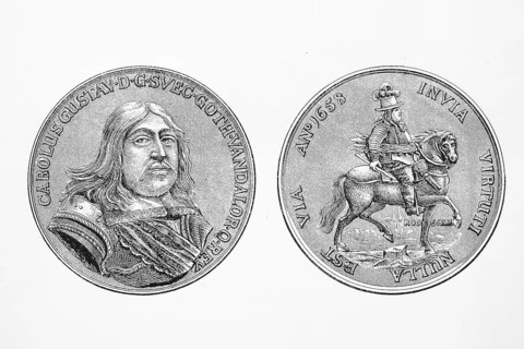 Silver commemorative coin on the march of King Charles X Gustav of Sweden