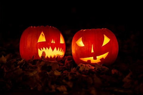 Glowing pumpkins at night