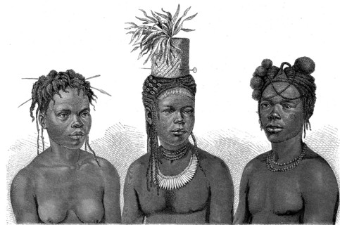 Women and man from the African tribe of the Niam-Niams in 1880