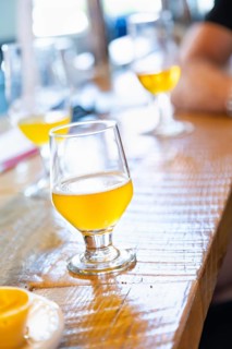 Abstract of small glass of micro brew beers on bar