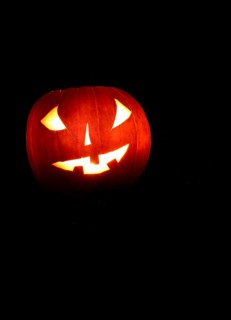 Glowing pumpkins at night