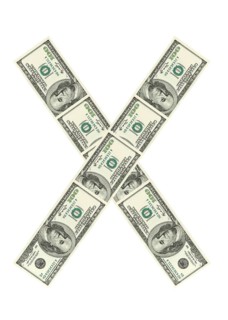 Letter X made of dollars isolated on white background