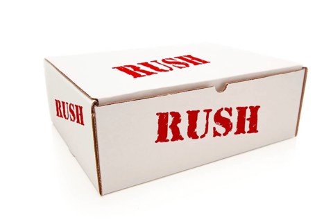 White box with the word rush on the sides isolated on a white background
