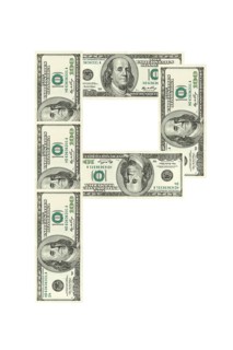 Letter P made of dollars isolated on white background
