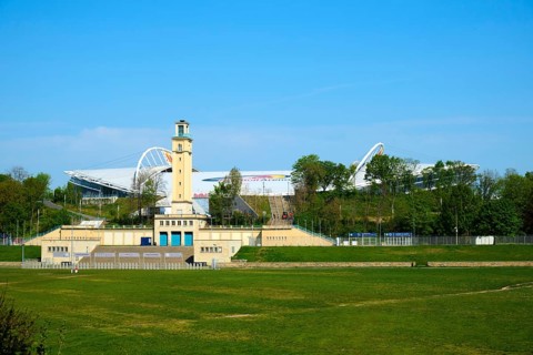 Historic Bell Tower with Red Bull Arena
