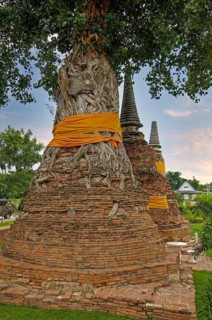 Weathered pagodas in the early morning at Wat Mahathat temple