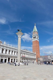 St Mark column bearing the winged lion and bell tower