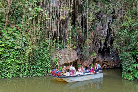 Tourists ride on stream