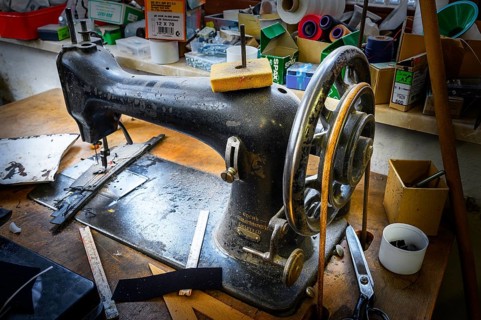 Old sewing machine in a saddlery in Allgaeu