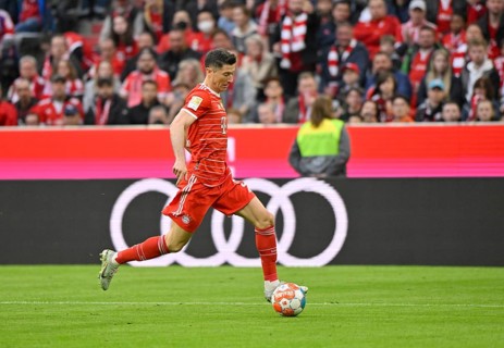 Action Robert Lewandowski FC Bayern Munich FCB on the ball