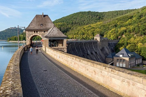 Gate houses on dam