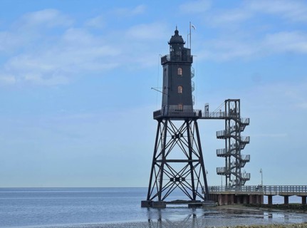 Lighthouse monument Obereversand in the area of the Weser estuary into the North Sea. The height is 37. 4 m above low water. It is a black