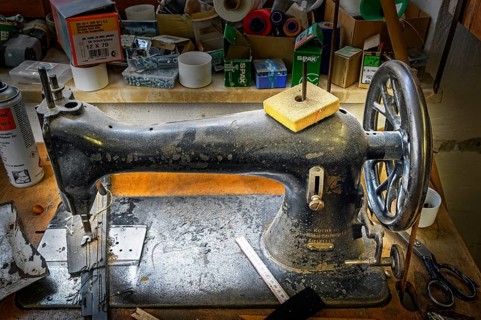 Old sewing machine in a saddlery in Allgaeu