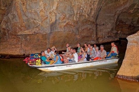 Tourists ride on stream
