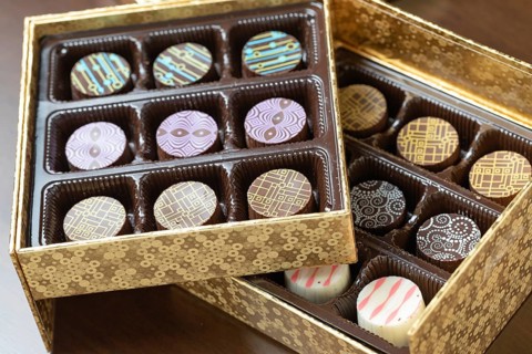 Decorative box of artisan fine chocolate candy