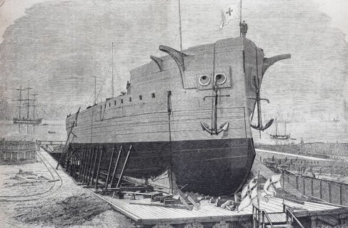 Das Panzerschiff Friedrich der Grosse auf dem Stapel in der Werft von Kiel