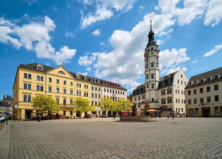 Market square with Renaissance town hall