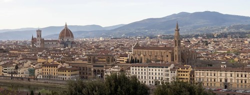View of Florence in front of sunset from Piazzale Michelangelo
