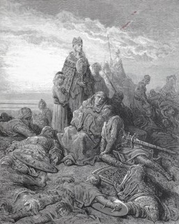 The badly wounded knight confessing next to a priest