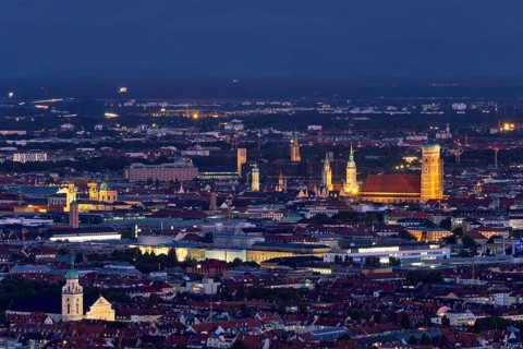 Night aerial view of Munich from Olympiaturm