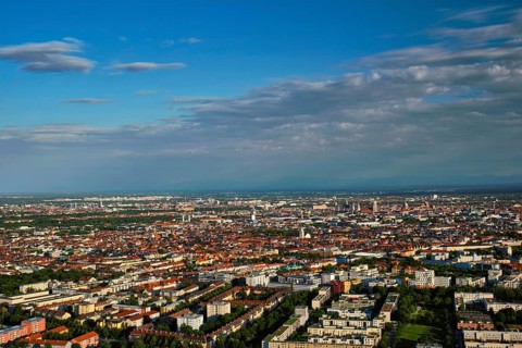 Aerial view of Munich center from Olympiaturm