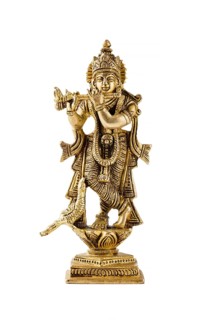 Krishna god Vishnu avatar brass statue isolated on white with reflection