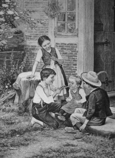 Kinder ueben Floete spielen