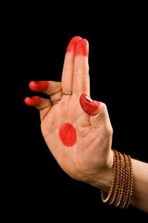 Woman hand showing Ardhapataka hasta