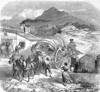 A carriage at a post station in the Sierra Nevada