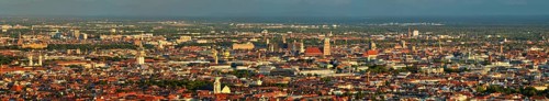 Aerial panorama of Munich center from Olympiaturm