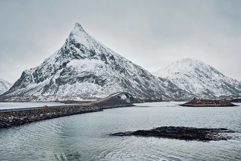 Fredvang Bridges in winter. Lofoten islands