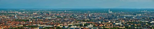 Aerial panorama of Munich center from Olympiaturm