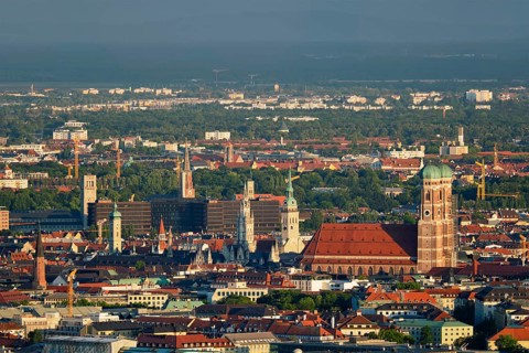 Aerial view of Munich center from Olympiaturm