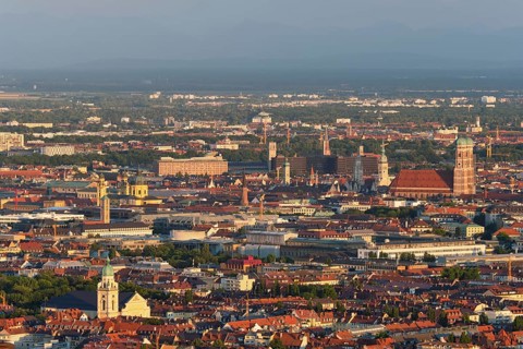 Aerial view of Munich center from Olympiaturm