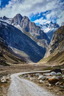 Road in Lahaul Valley in Himalayas. Himachal Pradesh