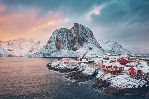 Famous tourist attraction Hamnoy fishing village on Lofoten Islands