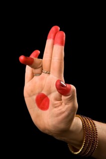 Woman hand showing Tripataka hasta