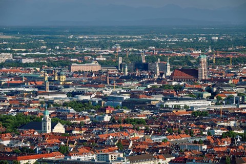 Aerial view of Munich center from Olympiaturm